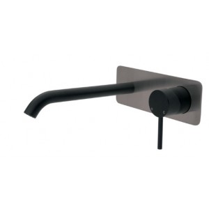 Kaya Wall Basin/Bath Mixer Set, Matte Black, Gun Metal Square Plate, 200mm Outlet